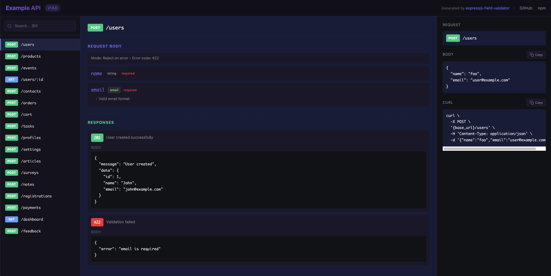 API Documentation Screenshot